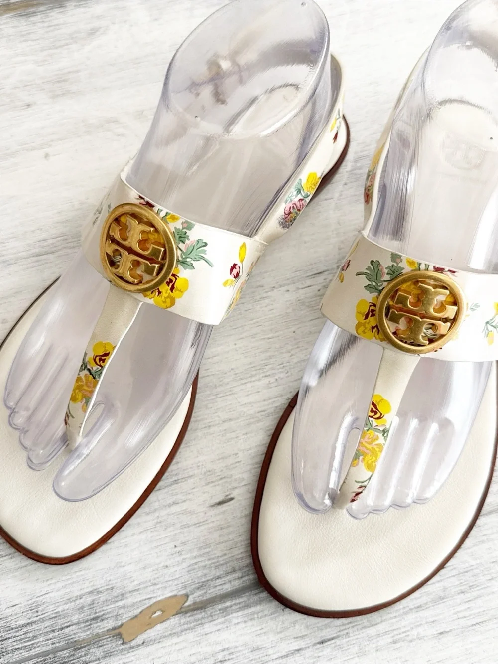 Tory Burch Benton Floral Thong Sandals with Gold Logo size 9